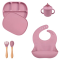 Kit Alimentação de Silicone Infantil Prato com Tampa - 5 pçs