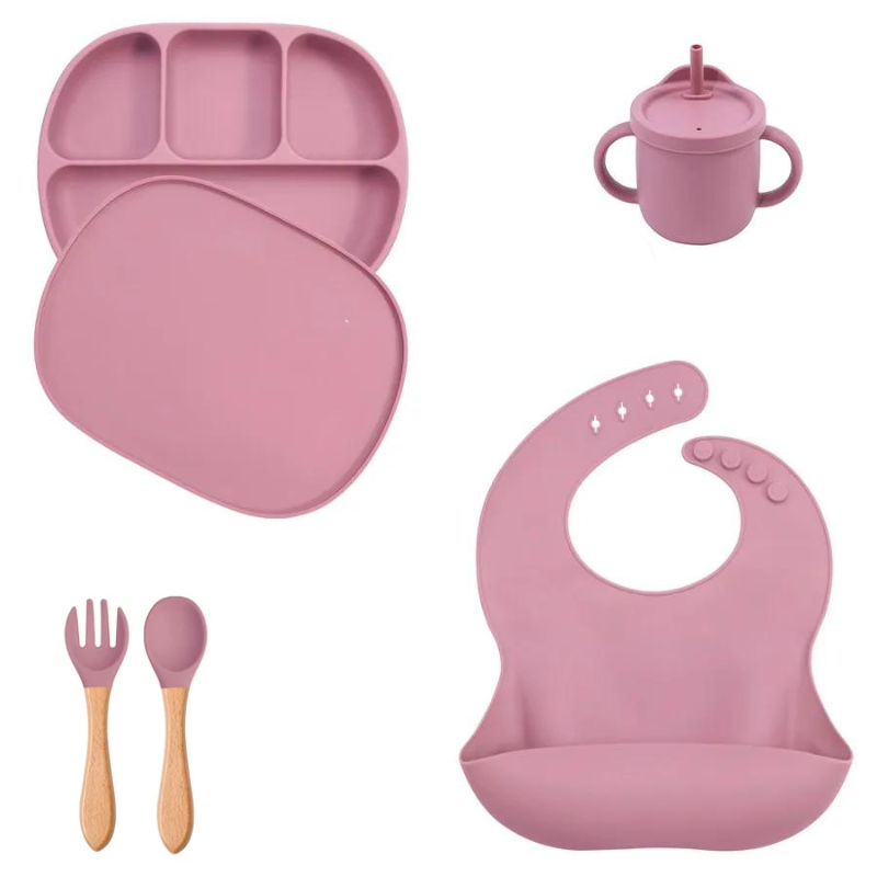 Kit Alimentação de Silicone Infantil Prato com Tampa - 5 pçs