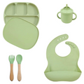 Kit Alimentação de Silicone Infantil Prato com Tampa - 5 pçs