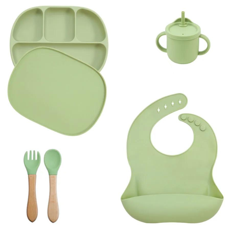 Kit Alimentação de Silicone Infantil Prato com Tampa - 5 pçs