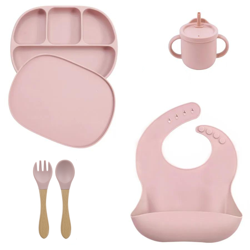 Kit Alimentação de Silicone Infantil Prato com Tampa - 5 pçs