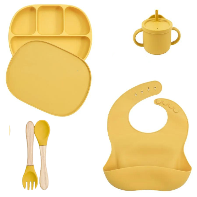 Kit Alimentação de Silicone Infantil Prato com Tampa - 5 pçs