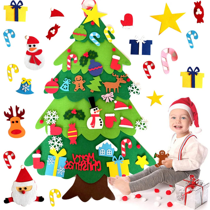 Árvore de Natal Infantil Montessori em Feltro – Xmas Tree (32 Enfeites + Luzes)