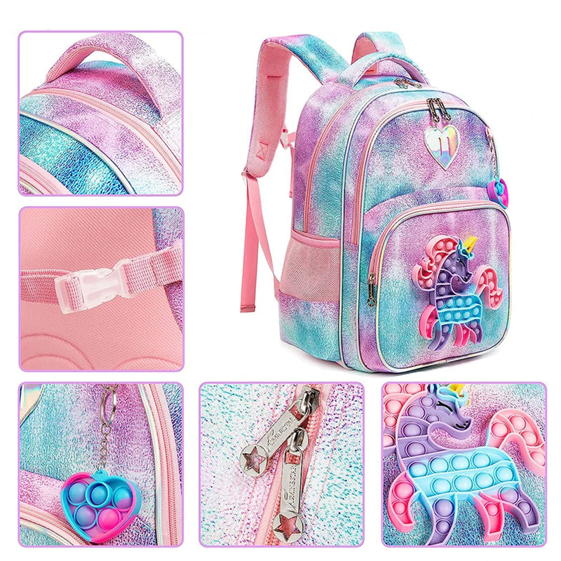 Popit School Kit for Girls - Backpack, Lunch Box, Pencil Case and Pendant