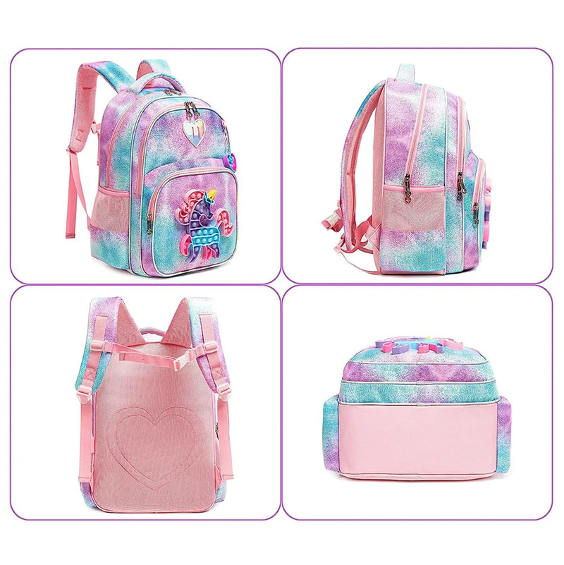 Popit School Kit for Girls - Backpack, Lunch Box, Pencil Case and Pendant
