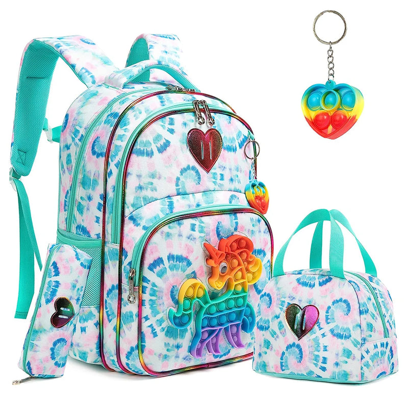 Popit School Kit for Girls - Backpack, Lunch Box, Pencil Case and Pendant
