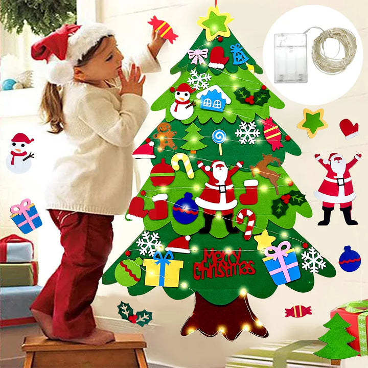 Árvore de Natal Infantil Montessori em Feltro – Xmas Tree (32 Enfeites + Luzes)