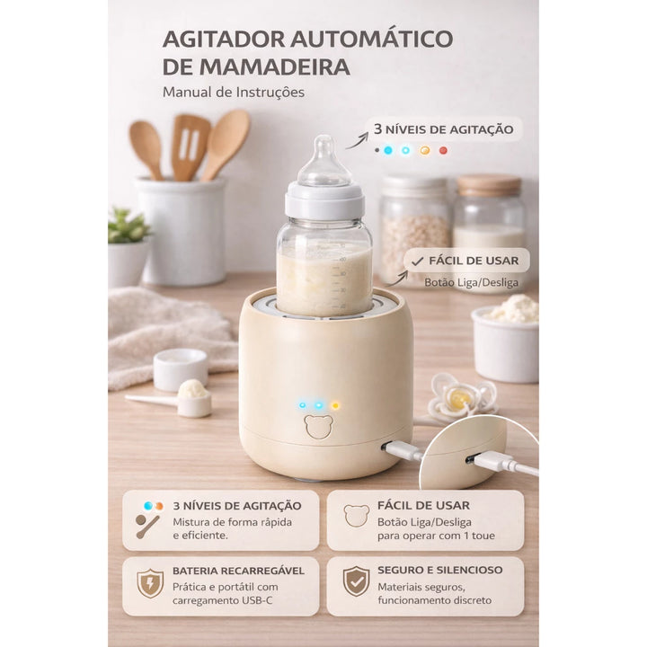 Agitador Automático de Mamadeira Elétrico Silencioso Recarregável USB