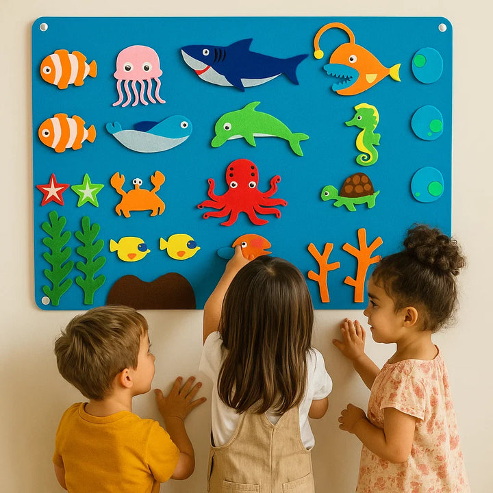 Painel Educativo de Feltro para Crianças | Brinquedo Interativo para Aprender, Criar e Contar Histórias