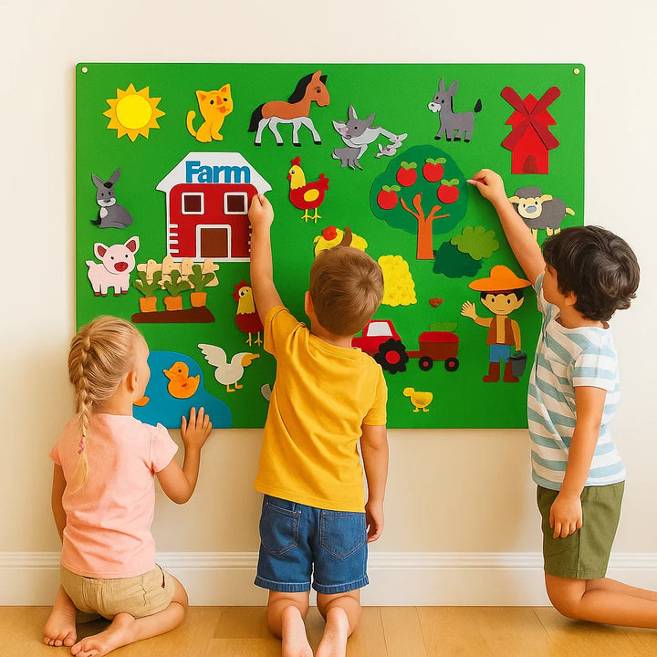 Painel Educativo de Feltro para Crianças | Brinquedo Interativo para Aprender, Criar e Contar Histórias