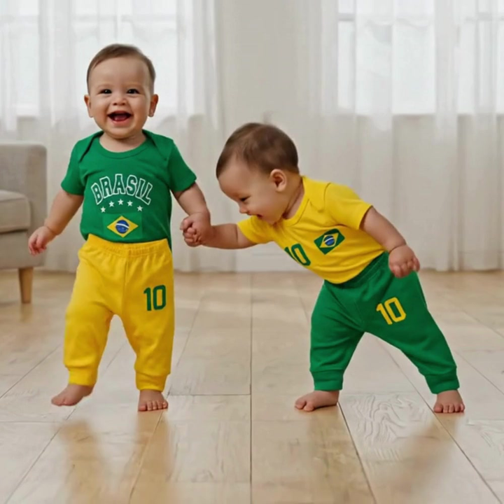 Kit Body Bebê Brasil Copa Amarelo Verde 10 Conjunto 100% Algodão Torcida Baby Infantil Mundo
