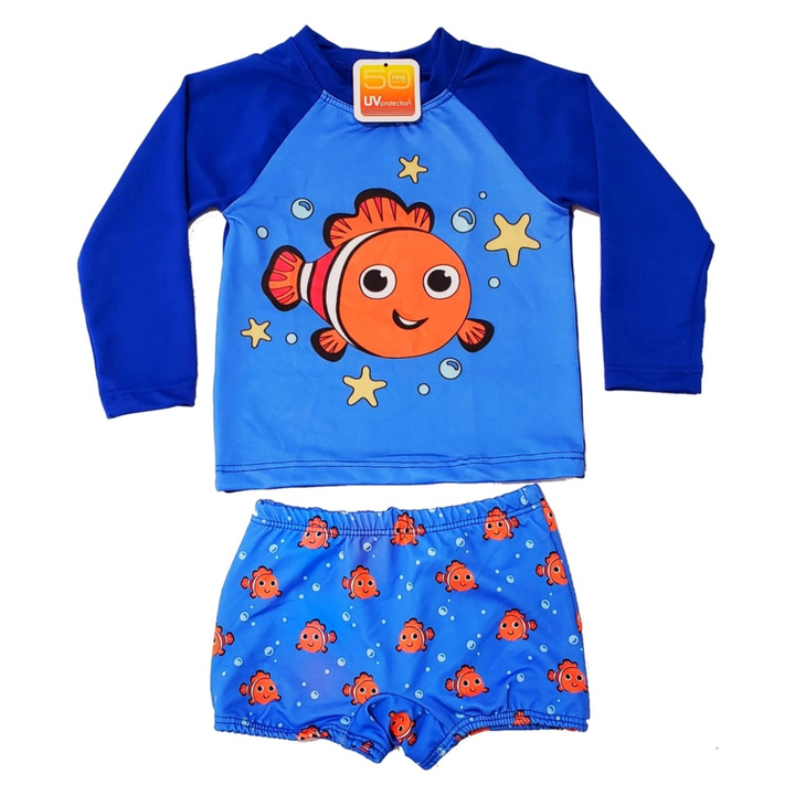 Conjunto Bebe menino proteção UV 50+ camiseta e sunga de 3 meses a 24 meses Tubarão Praia Piscina Natação