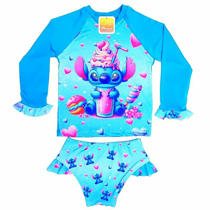 Conjunto Uv Proteção Solar Blusa Biquíni Praia Piscina Menina