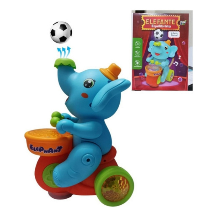 Elefante Musical Iterativo Com Luzes Sons Batendo Tambor Assopra Bola