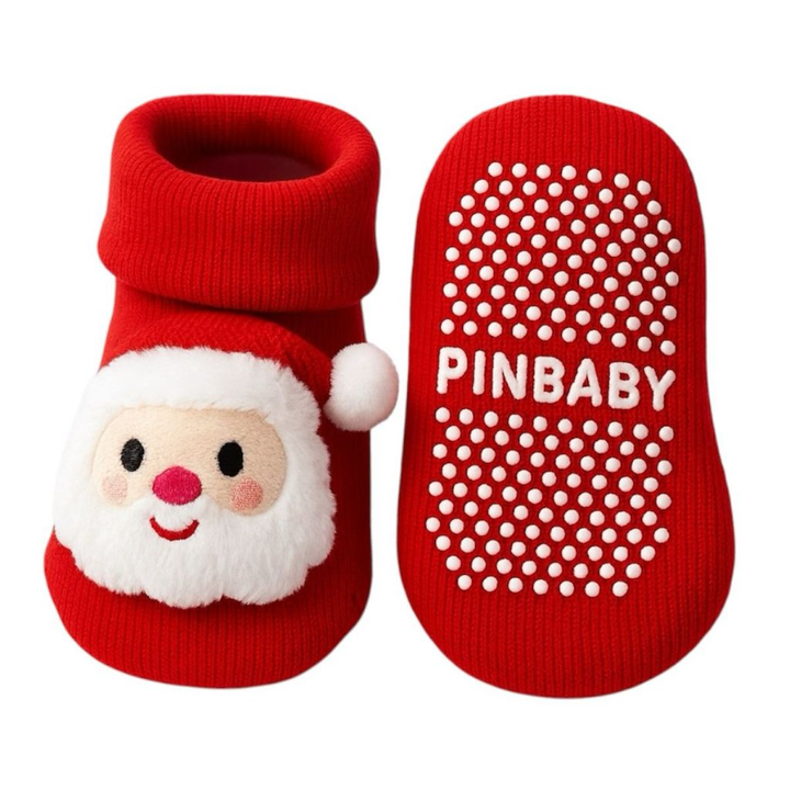 Meia Natalina para Bebê Antiderrapante 3D Papai Noel – 0 a 12 Meses