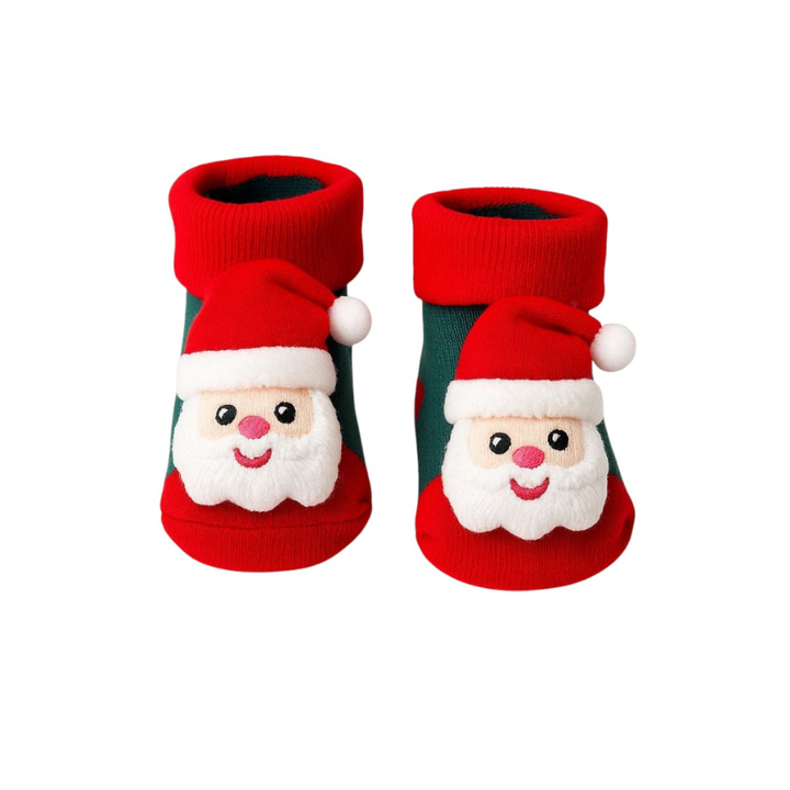 Meia Natalina para Bebê Antiderrapante 3D Papai Noel – 0 a 12 Meses