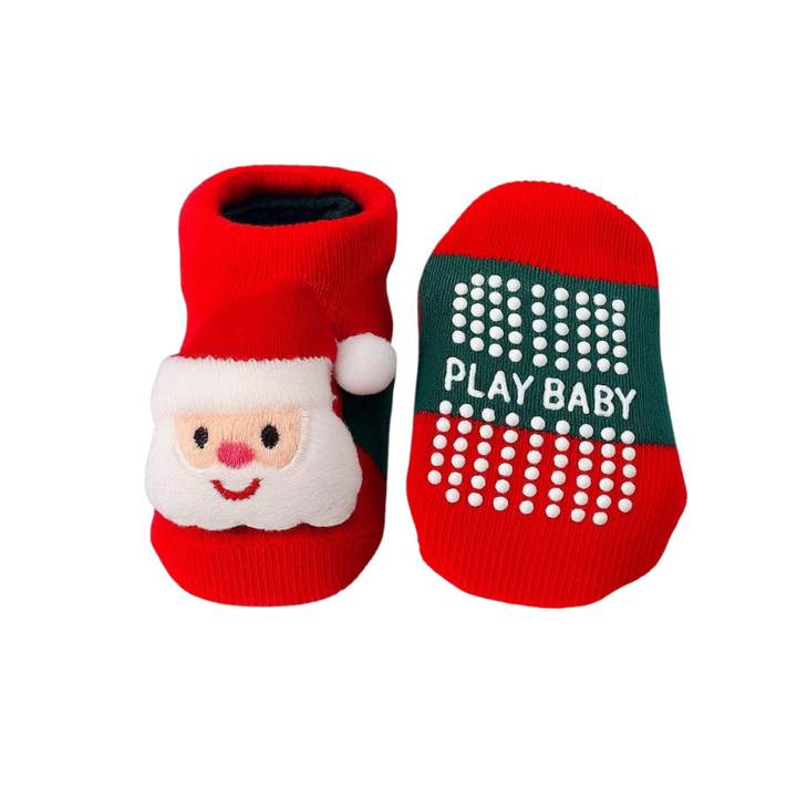 Meia Natalina para Bebê Antiderrapante 3D Papai Noel – 0 a 12 Meses