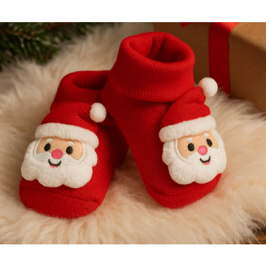 Meia Natalina para Bebê Antiderrapante 3D Papai Noel – 0 a 12 Meses