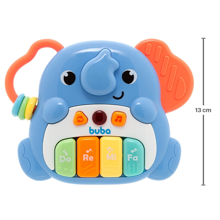 Brinquedo Musical Pianinho para bebe com Mordedor e Chocalho Buba Dino ou Elefantinho Som e Luz