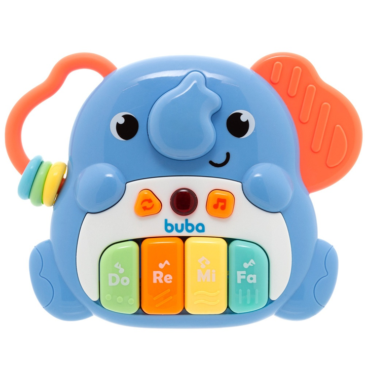 Brinquedo Musical Pianinho para bebe com Mordedor e Chocalho Buba Dino ou Elefantinho Som e Luz