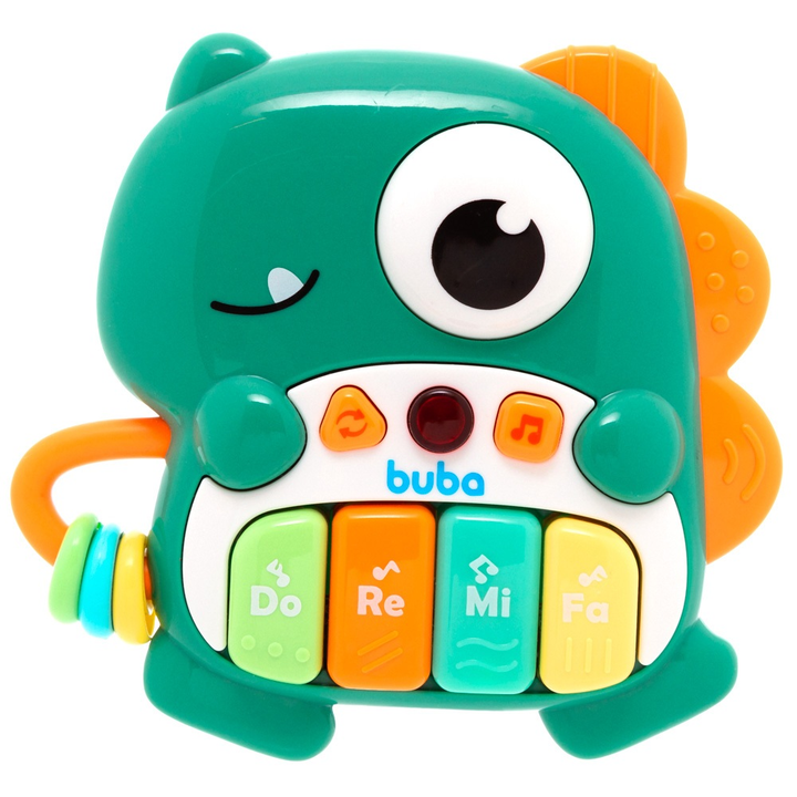 Brinquedo Musical Pianinho para bebe com Mordedor e Chocalho Buba Dino ou Elefantinho Som e Luz
