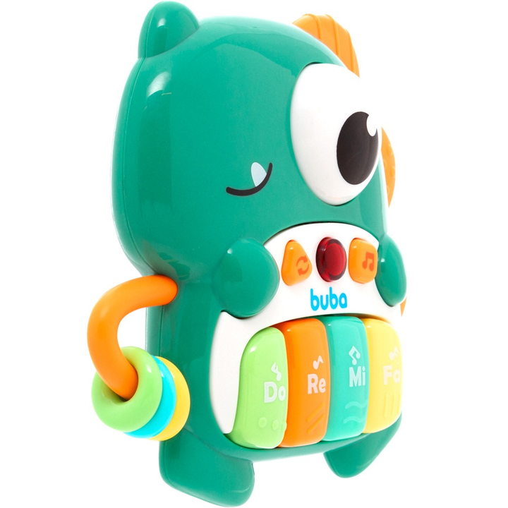 Brinquedo Musical Pianinho para bebe com Mordedor e Chocalho Buba Dino ou Elefantinho Som e Luz