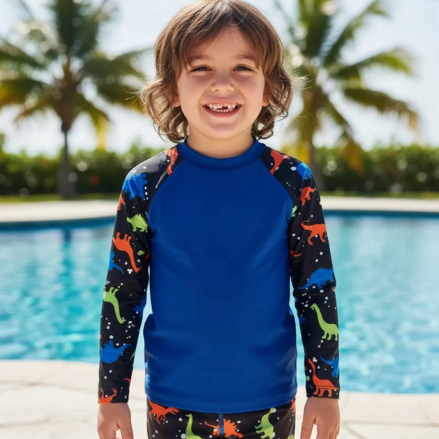 Conjunto Infantil Juvenil Moda Praia Menino Camisa Manga Longa e Sunga com Proteção UV50+
