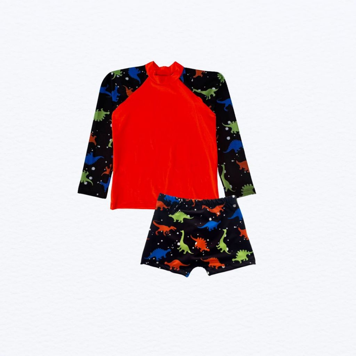 Conjunto Infantil Juvenil Moda Praia Menino Camisa Manga Longa e Sunga com Proteção UV50+