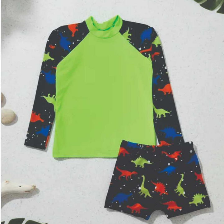 Conjunto Infantil Juvenil Moda Praia Menino Camisa Manga Longa e Sunga com Proteção UV50+
