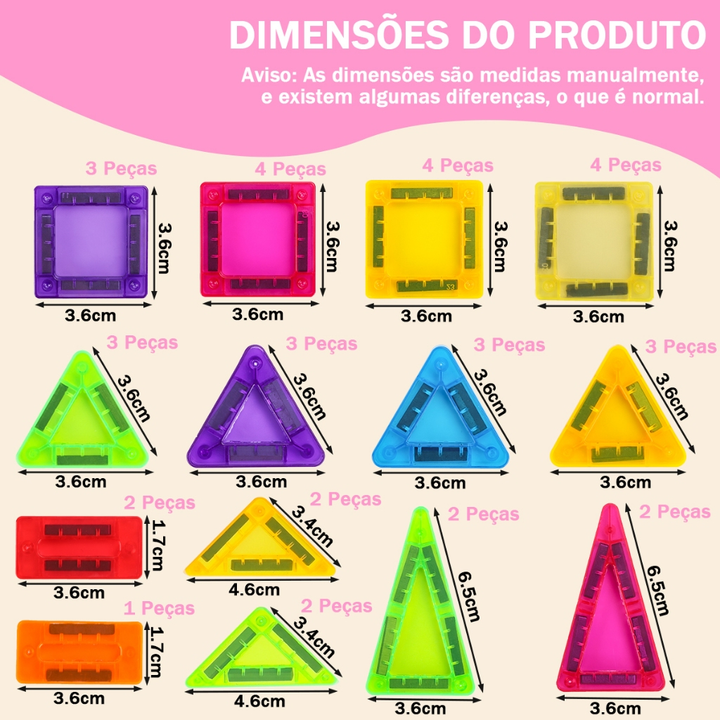 BRASTOY Kit de Blocos Magnéticos Transparentes Coloridos para Crianças 38 Peças Pequenas Embalagem de Lata Presente