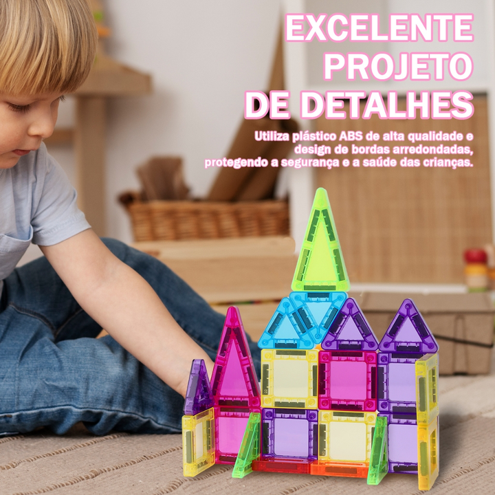 BRASTOY Kit de Blocos Magnéticos Transparentes Coloridos para Crianças 38 Peças Pequenas Embalagem de Lata Presente
