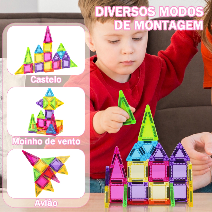 BRASTOY Kit de Blocos Magnéticos Transparentes Coloridos para Crianças 38 Peças Pequenas Embalagem de Lata Presente