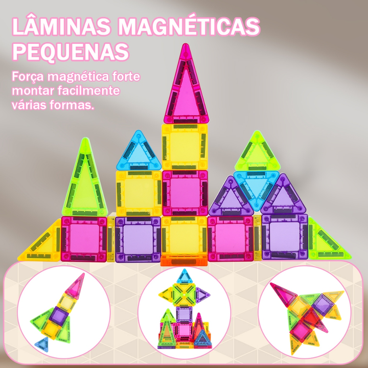 BRASTOY Kit de Blocos Magnéticos Transparentes Coloridos para Crianças 38 Peças Pequenas Embalagem de Lata Presente