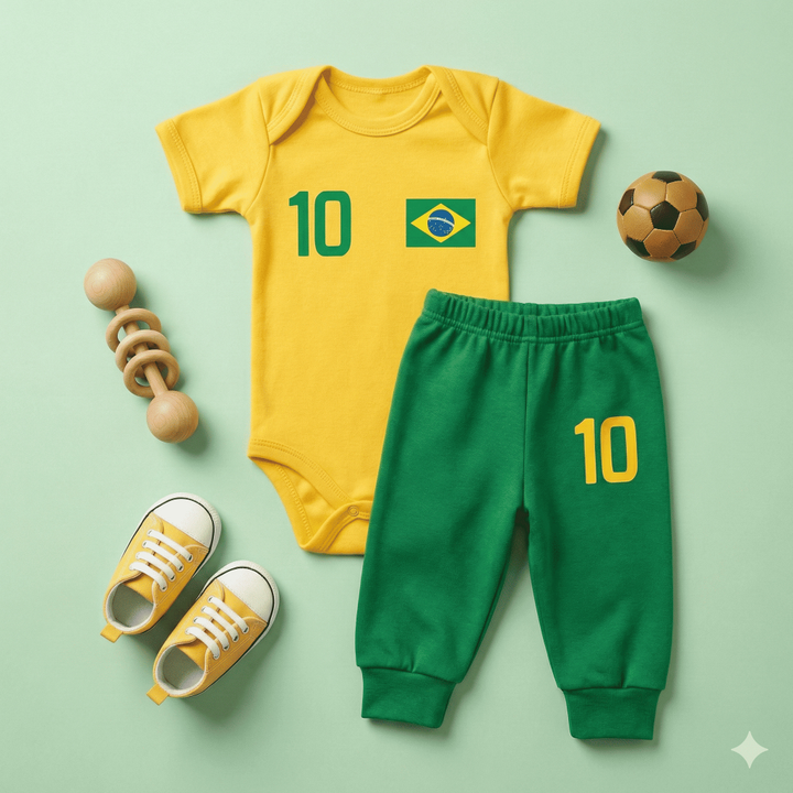 Kit Body Bebê Brasil Copa Amarelo Verde 10 Conjunto 100% Algodão Torcida Baby Infantil Mundo