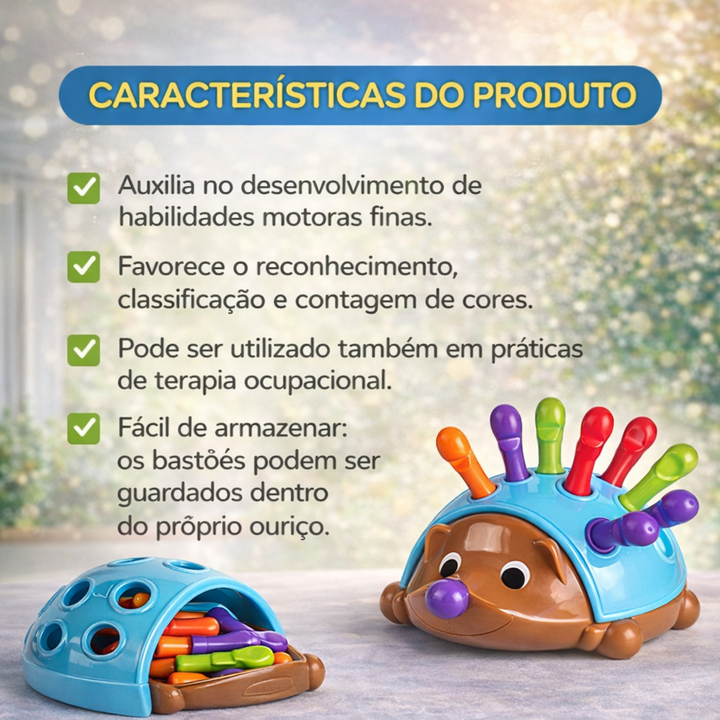 Brinquedo Educacional Bebê Ouriço Montessori Encaixar e Montar Sensorial Coordenação Motora