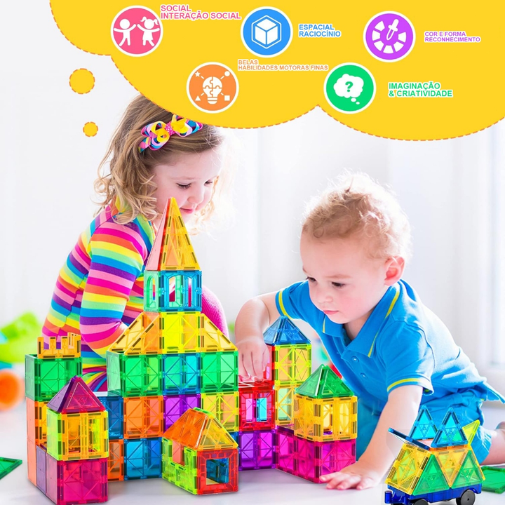 BRASTOY Blocos de Montar Magnéticos Construção Brinquedo Com Imã Educativo Infantil 65 Peças