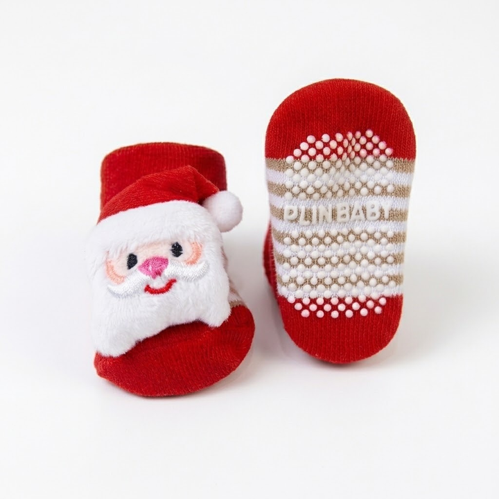 Meia Natalina para Bebê Antiderrapante 3D Papai Noel – 0 a 12 Meses