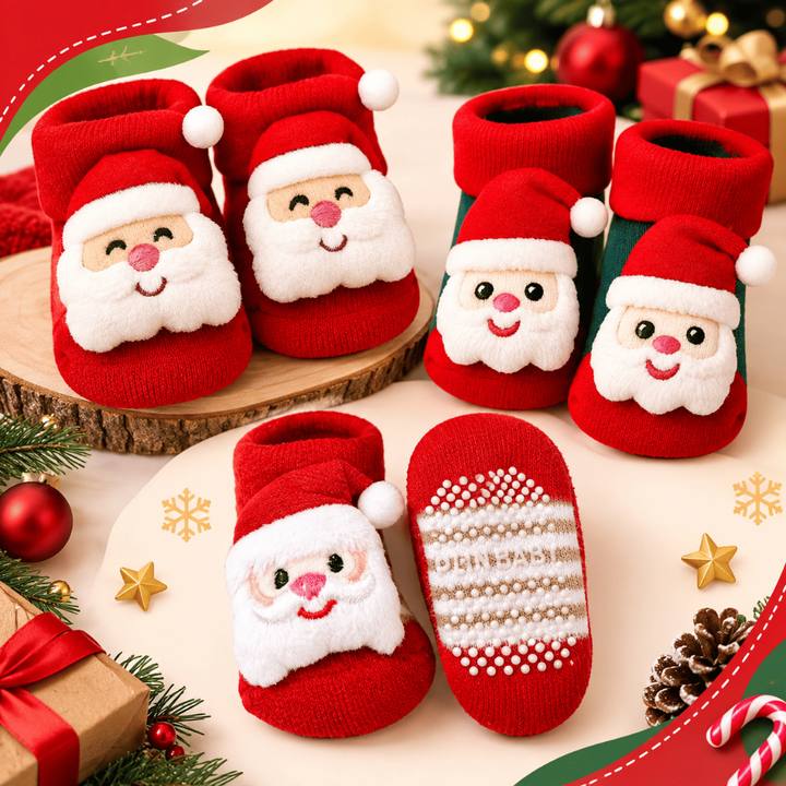 Meia Natalina para Bebê Antiderrapante 3D Papai Noel – 0 a 12 Meses
