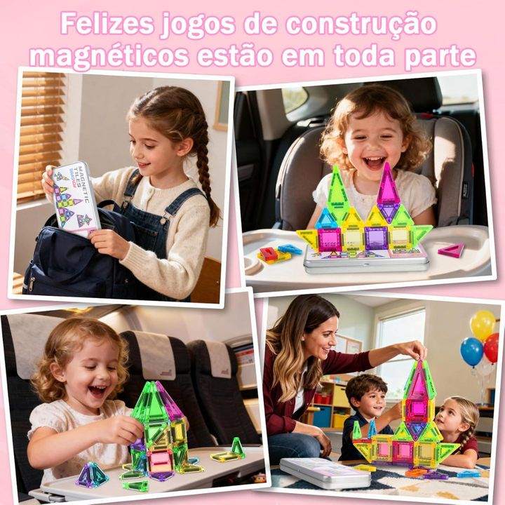 BRASTOY Kit de Blocos Magnéticos Transparentes Coloridos para Crianças 38 Peças Pequenas Embalagem de Lata Presente
