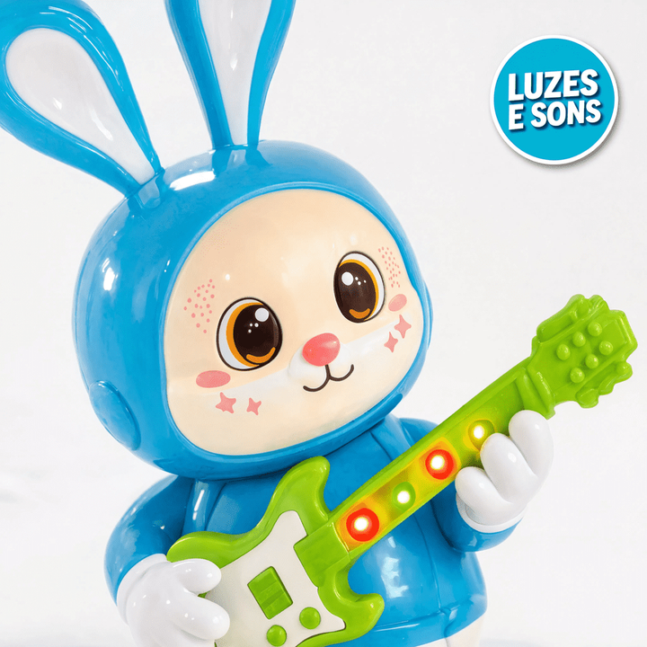 Coelhinho Musical Dançante com Guitarra – Luzes, Sons e Diversão Interativa