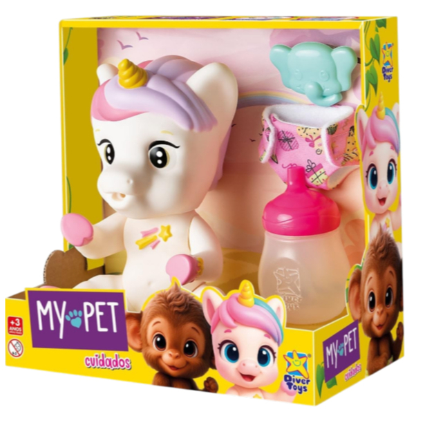 Boneca My Pet Cuidados Unicórnio Faz Xixi com Mamadeira Acessórios Divertoys