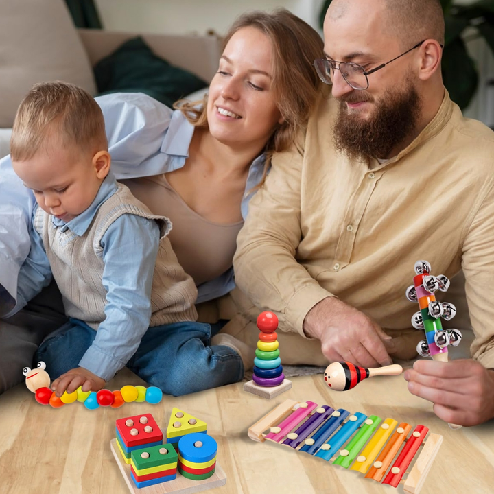 Brastoy Kit De 9 Brinquedos Montessori Em Madeira, 3+ Anos, Xilofone E Sino, Brinquedo Educativo