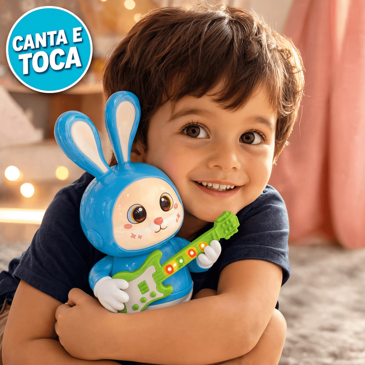 Coelhinho Musical Dançante com Guitarra – Luzes, Sons e Diversão Interativa
