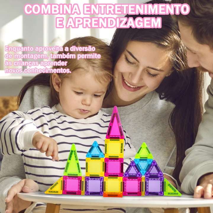 BRASTOY Kit de Blocos Magnéticos Transparentes Coloridos para Crianças 38 Peças Pequenas Embalagem de Lata Presente