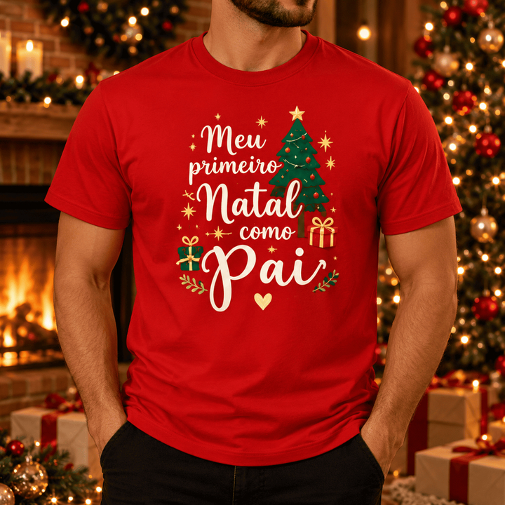 Kit Natalino Família Camisetas Pai Mãe e Body Bebê Meu Primeiro Natal