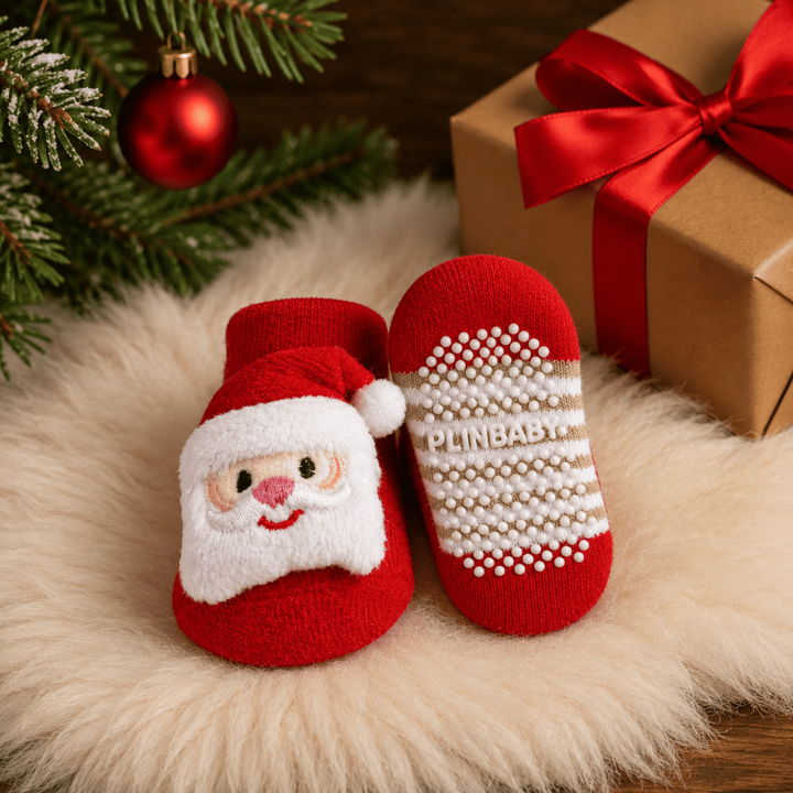 Meia Natalina para Bebê Antiderrapante 3D Papai Noel – 0 a 12 Meses