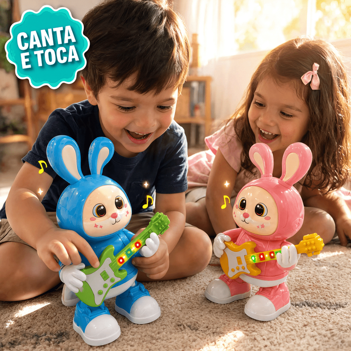 Coelhinho Musical Dançante com Guitarra – Luzes, Sons e Diversão Interativa