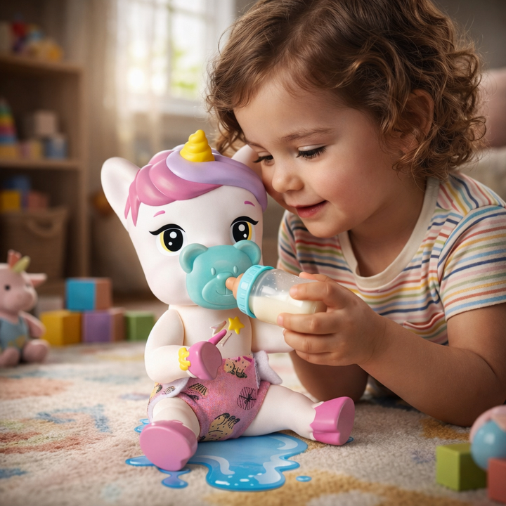 Boneca My Pet Cuidados Unicórnio Faz Xixi com Mamadeira Acessórios Divertoys