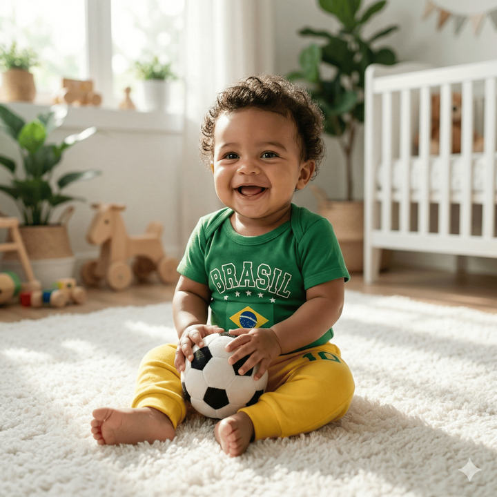 Kit Body Bebê Brasil Copa Amarelo Verde 10 Conjunto 100% Algodão Torcida Baby Infantil Mundo