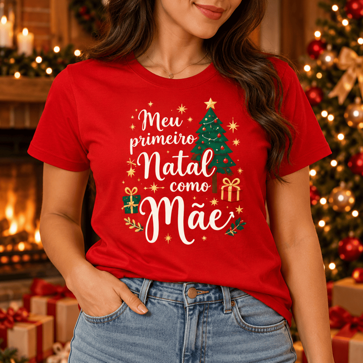 Kit Natalino Família Camisetas Pai Mãe e Body Bebê Meu Primeiro Natal